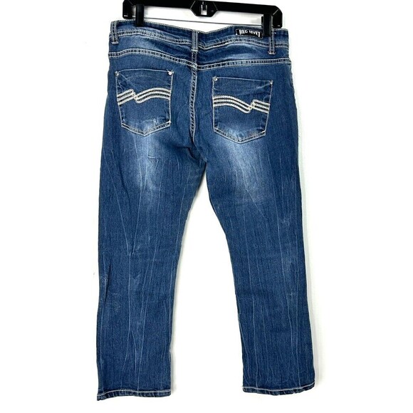 Red Rivet Womens Cropped Size 11 Blue Jeans Thick Stitch Distressed Straight E3 - Picture 3 of 11